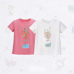 Flower Vase Drop Shoulder T-SHIRT Set