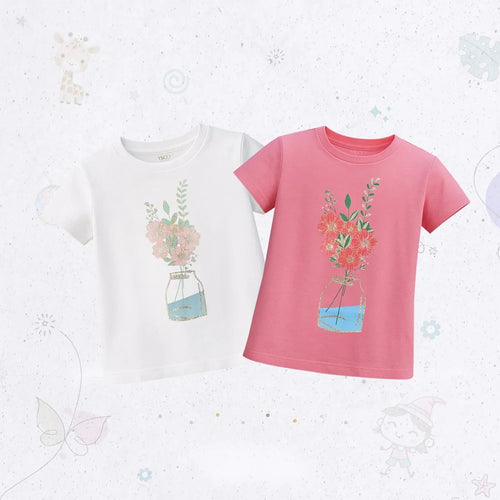 Flower Vase Drop Shoulder T-SHIRT Set