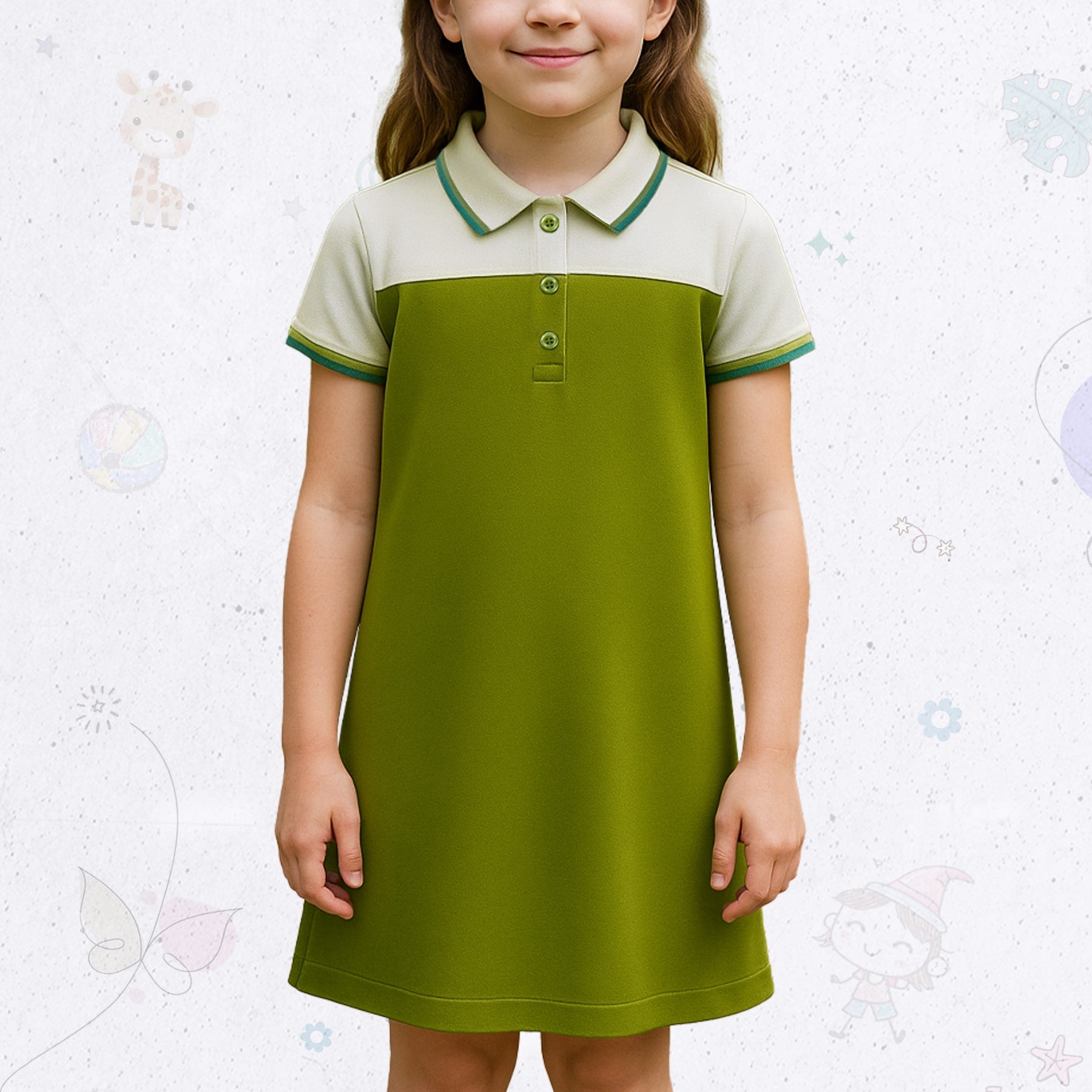 green polo dress girls with white and Olive Color Combination Pique polo
