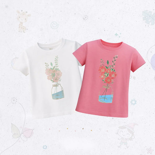 Flower Vase Drop Shoulder T-SHIRT Set